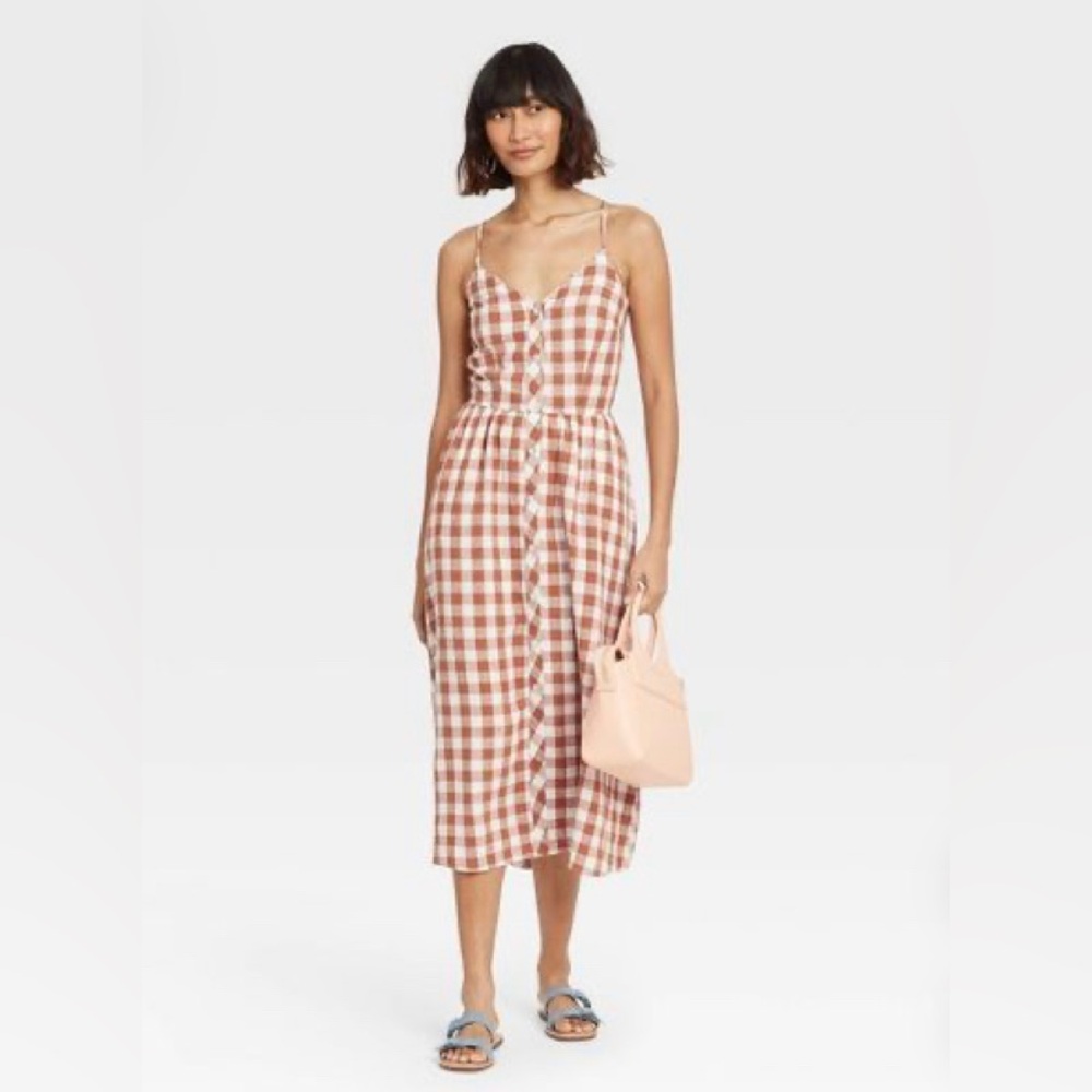 a new day Brown Gingham Button Front Maxi Dress